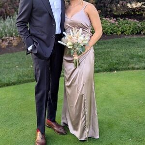 Revelry Satin Rory Dress in Taupe